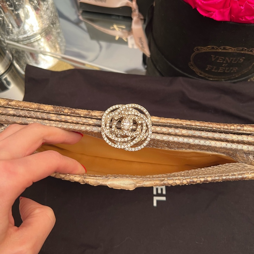 Chanel Gold Python Clutch With Crystals Locker - image 5